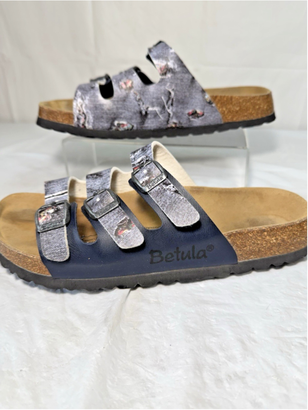 Birkinstocks Betula Sandals blue rose tattoo print size 8